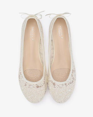 Crochet Lace Round Toe Wedding Flats with Back Dainty Bow