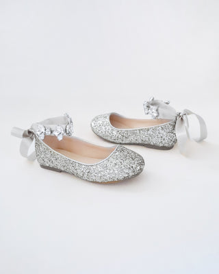 Rock Glitter Ballet Flats with Navette Cluster Rhinestones Strap