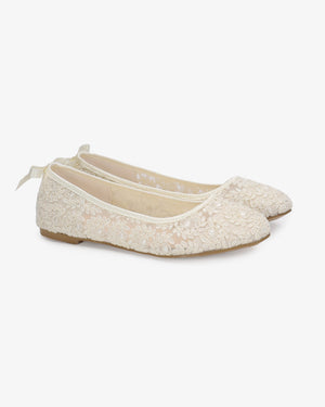 Crochet Lace Round Toe Wedding Flats with Back Dainty Bow
