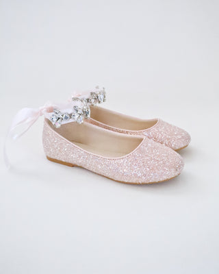 Rock Glitter Ballet Flats with Navette Cluster Rhinestones Strap