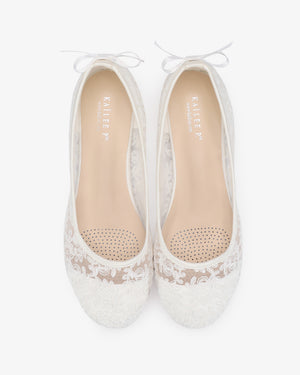 Crochet Lace Round Toe Wedding Flats with Back Dainty Bow