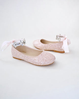 Rock Glitter Ballet Flats with Navette Cluster Rhinestones Strap