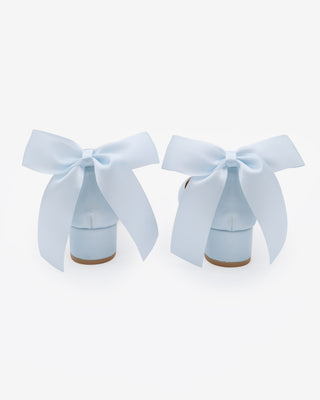 Light Blue Round Toe Satin Low Block Heel with Back Satin Bow