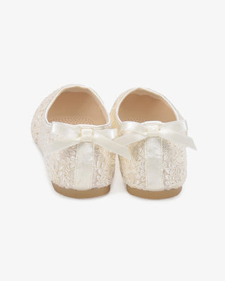 Ivory Crochet Lace Round Toe Wedding Flats with Back Dainty Bow
