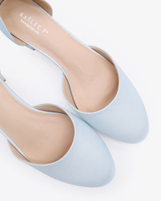 Light Blue Round Toe Satin Low Block Heel with Ballerina Lace Up