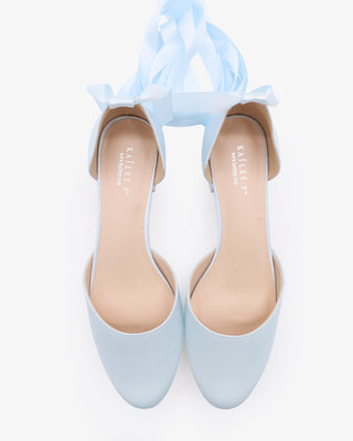 Light Blue Round Toe Satin Low Block Heel with Ballerina Lace Up