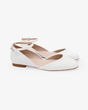Satin Round Toe Wedding Flat with Ankle Strap