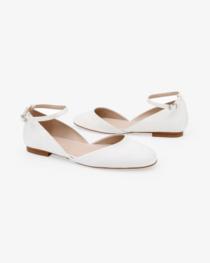 Satin Round Toe Wedding Flat with Ankle Strap
