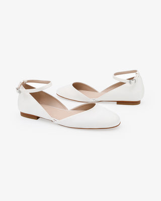 Satin Round Toe Wedding Flat with Ankle StrapWomen Shoes