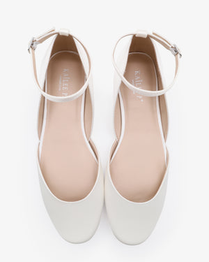 Satin Round Toe Wedding Flat with Ankle Strap