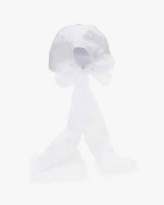 Personalized Bridal Cap with Tulle Ribbon Tie and All Pearl Letters EmbellishmentsHat