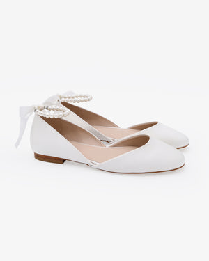 Bridal Round Toe Flat with All Pearls Ankle Strap