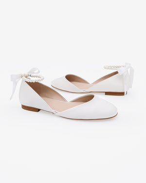 Bridal Round Toe Flat with All Pearls Ankle Strap