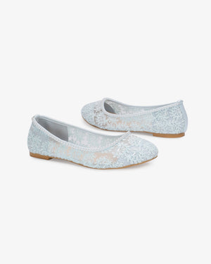 Crochet Lace Round Toe Wedding Flats with Mini Pearls