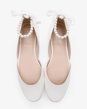 Bridal Round Toe Flat with All Pearls Ankle Strap