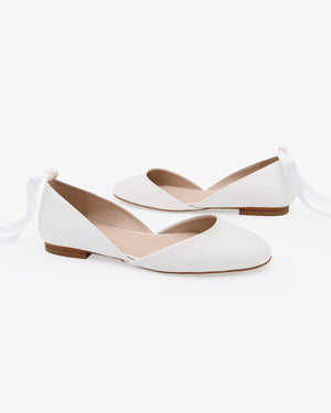 Satin Round Toe Bridal Flat with Ballerina Lace Up