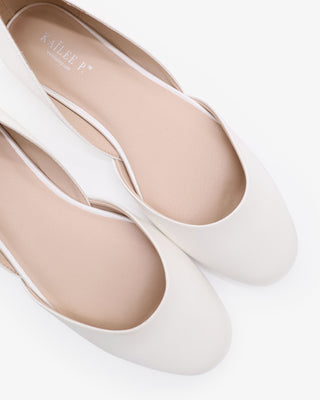 White Satin Round Toe Wedding Flat with Satin Ballerina Lace Up