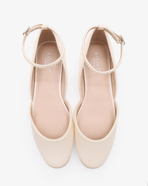 Bridal Round Toe Flat with Mini Pearls