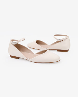Satin Round Toe Wedding Flat with Ankle Strap