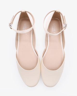 Ivory Satin Round Toe Wedding Flat with Ankle Strap