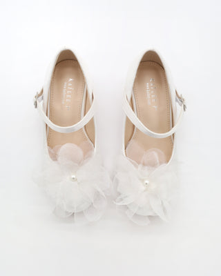 Girls Satin Mary Jane Block Heel with Ophelia Flowers