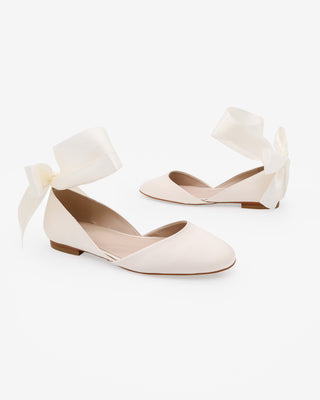 Satin Round Toe Bridal Flat with Wrapped Ribbon TieWomen Shoes