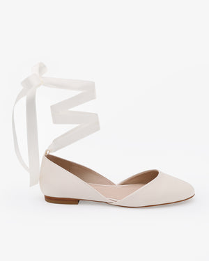 Satin Round Toe Bridal Flat with Ballerina Lace Up