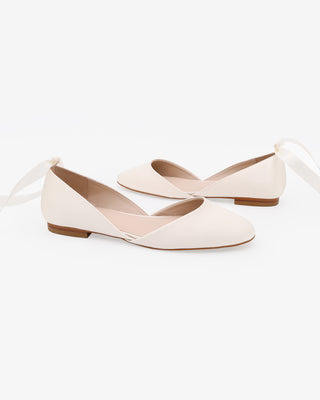 Ivory Satin Round Toe Wedding Flat with Satin Ballerina Lace Up