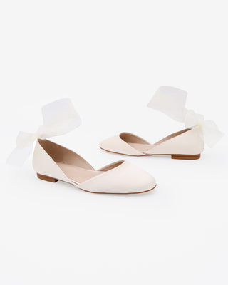 Satin Round Toe Bridal Flat with Wrapped Ribbon TieWomen Shoes