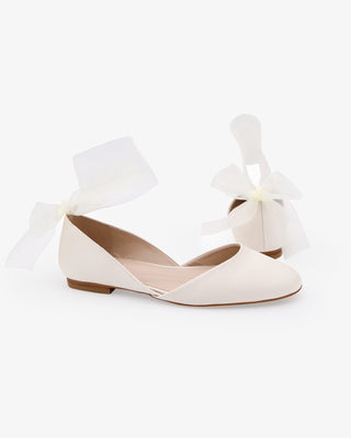 Satin Round Toe Bridal Flat with Wrapped Ribbon TieWomen Shoes
