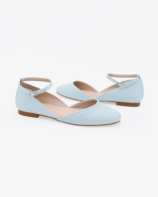 Light Blue Satin Round Toe Wedding Flat with Ankle Strap