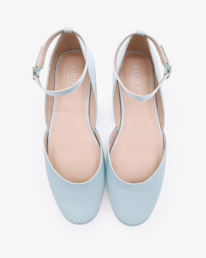 Satin Round Toe Wedding Flat with Ankle Strap