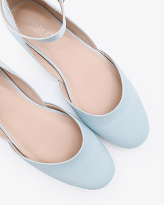 Light Blue Satin Round Toe Wedding Flat with Ankle Strap