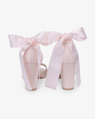 Satin Block Heel Evening Sandals with Wrapped Ribbon Tie, Women Shoes