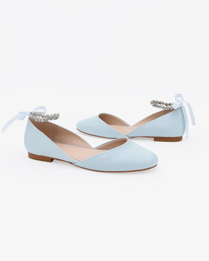 Satin Round Toe Wedding Flat with Amaryllis Strap