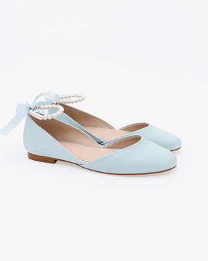 Bridal Round Toe Flat with All Pearls Ankle Strap