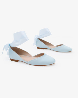 Satin Round Toe Bridal Flat with Wrapped Ribbon Tie