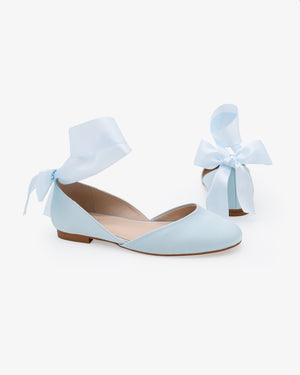 Satin Round Toe Bridal Flat with Wrapped Ribbon Tie