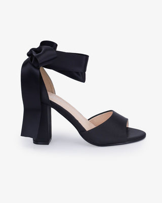 Satin Block Heel Evening Sandals with Wrapped Ribbon TieWomen Shoes