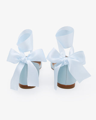 Light Blue Satin Round Toe Wedding Flat with Wrapped Satin Tie