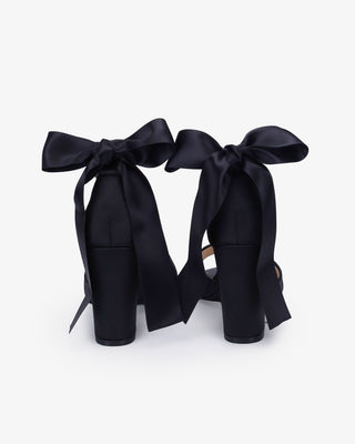 Satin Block Heel Evening Sandals with Wrapped Ribbon TieWomen Shoes