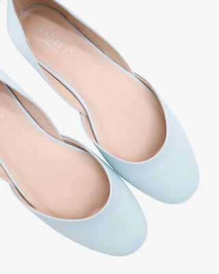 Light Blue Satin Round Toe Wedding Flat with Satin Ballerina Lace Up