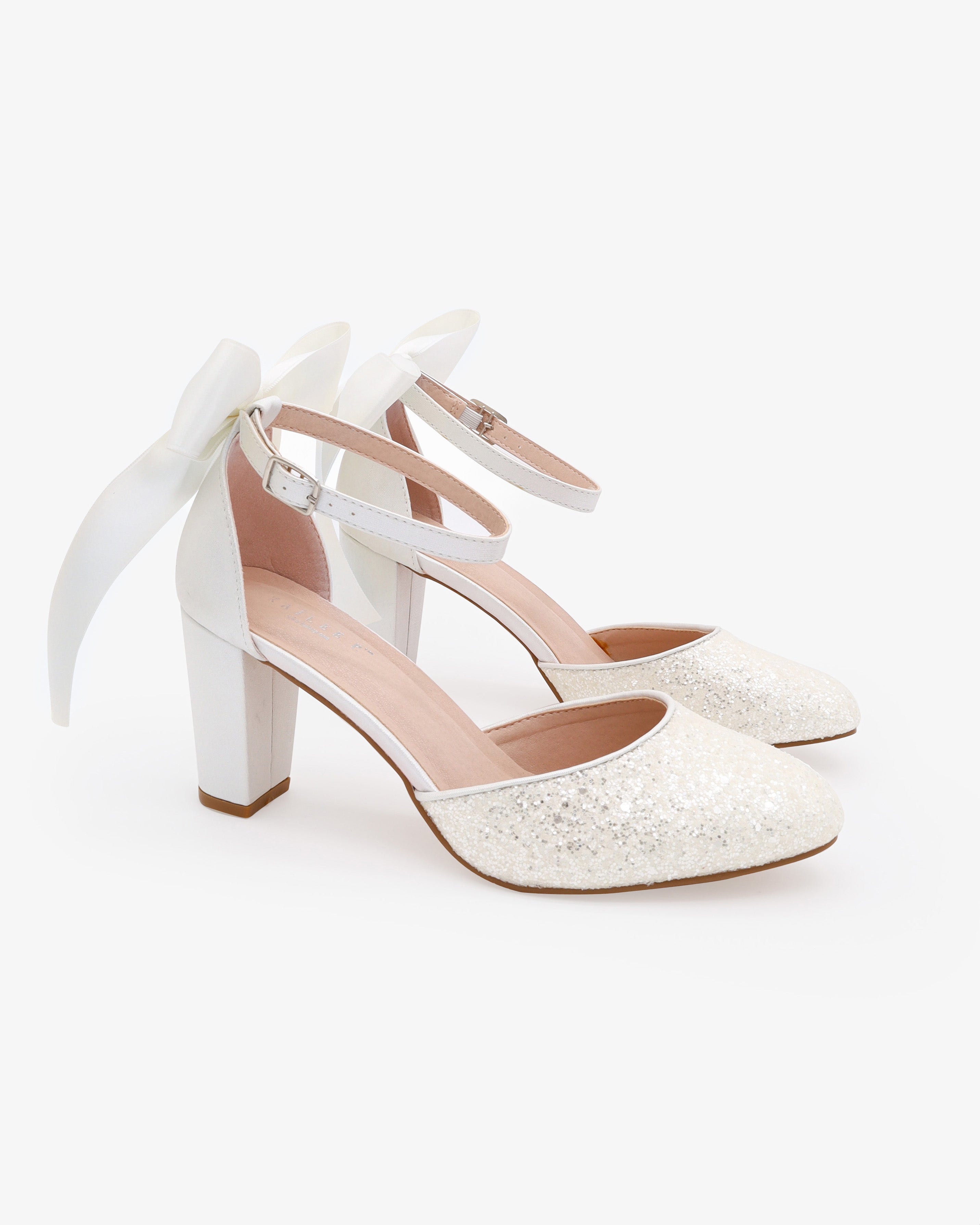 Rock Glitter Block Heel with Back Satin Bow, Bridal Heel, Wedding Heel Rock Glitter Block Heel with Back Satin Bow, Bridal Heel, Wedding Heel