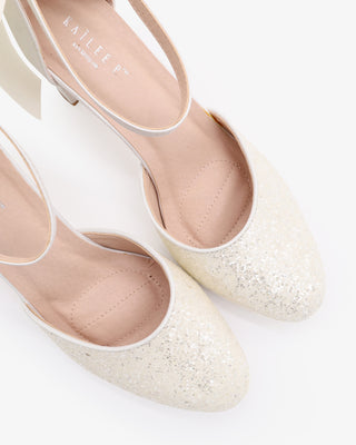 White Rock Glitter Block Heel with White Back Satin Bow