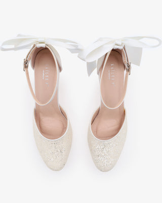 Rock Glitter Block Heel with Back Satin Bow