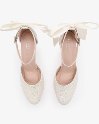 White Rock Glitter Block Heel with White Back Satin Bow