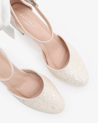 White Rock Glitter Block Heel with White Satin Back Bow