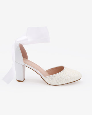 White Rock Glitter Block Heel with Wrapped Satin Tie
