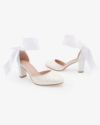 White Rock Glitter Block Heel with Wrapped Satin Tie