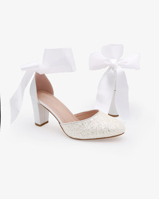 White Rock Glitter Block Heel with Wrapped Satin Tie